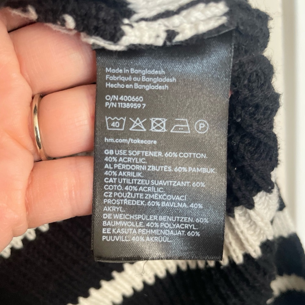 H&M Black White Knit Cotton Sweater Size Large Minimalist Chic - Picture 7 of 8